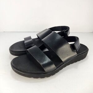 Ecco Women's Minimalist Black Leather Strappy Comfy Sandals Size 39 (8-8.5)